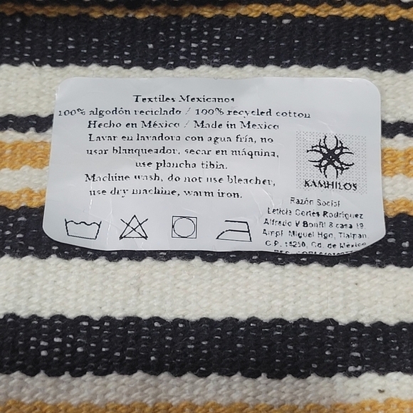 Mexico Embroidered Stripes Yellow Black White Tote 100% Cotton - Picture 8 of 11